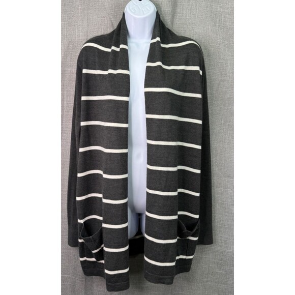 Eddie Bauer Travex Merino Wool Blend Open Cardigan Womens Size L Gray White - Picture 1 of 9